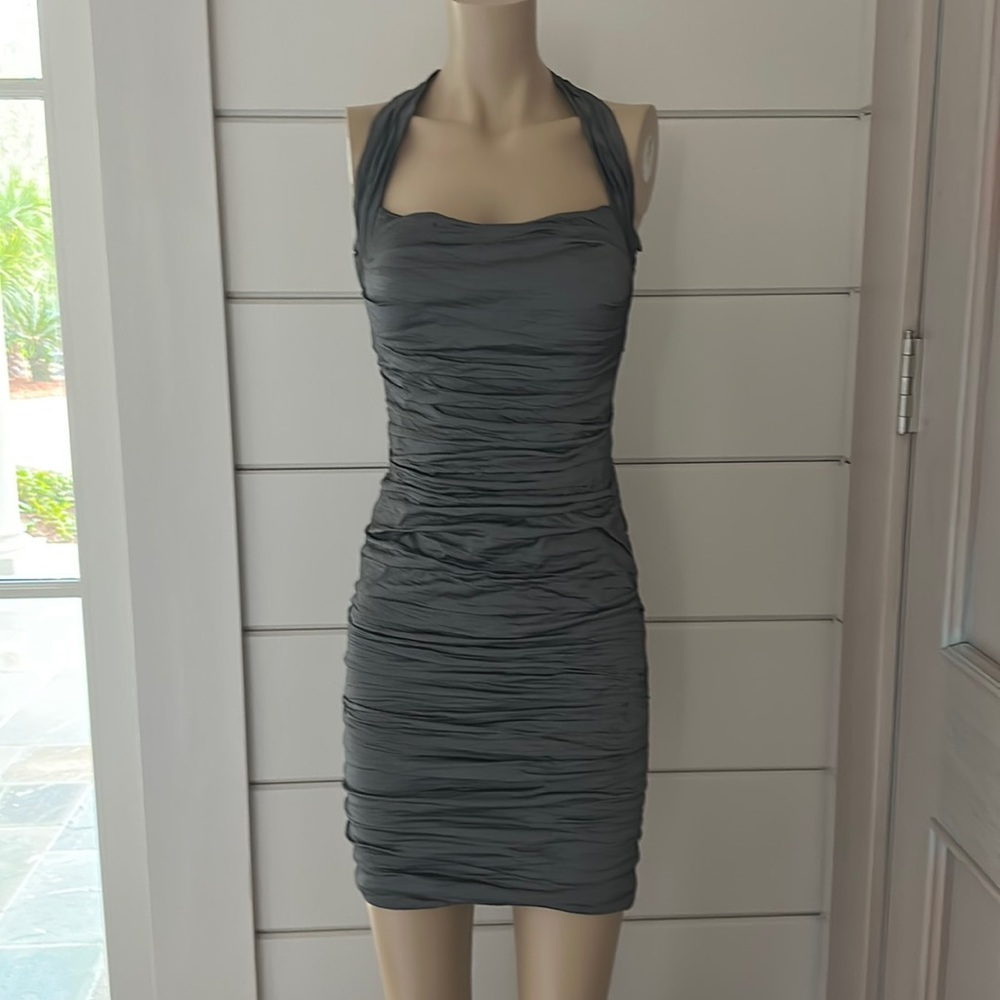 Gorgeous gray Nicole Miller dress, for your winter cocktail party, or wedding.